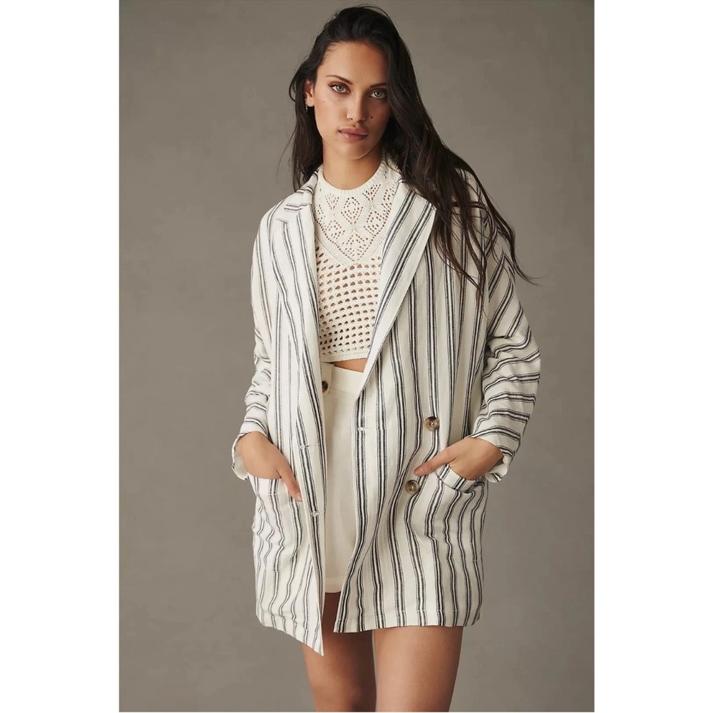 Anthropologie Pilcro Striped Oversized Blazer XS‎ Linen Blend